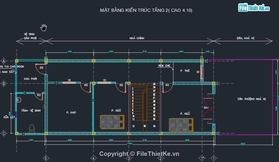 Nhà 2 tầng,2 tầng 6.4x14.5m,file cad nhà 2 tầng,Nhà ở 2 tầng,bản vẽ nhà 2 tầng,thiết kế nhà 2 tầng